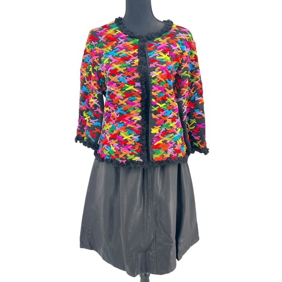 Michael Simon Women's Sweater Multi-Color Fishnet Woven Ribbons Cardigan Large - Picture 2 of 9